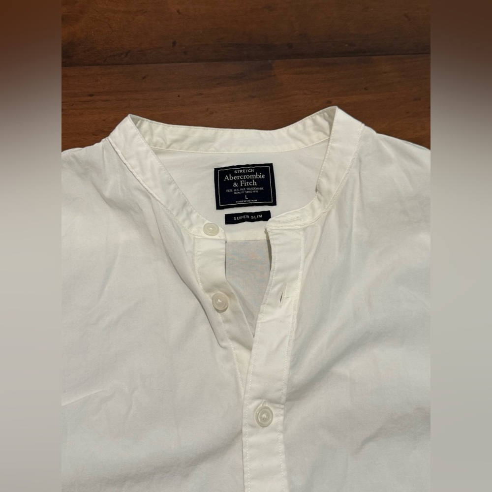 Abercrombie Mandarin Collar button down in White.
